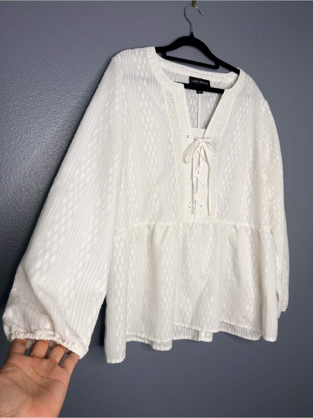 Lane Bryant White Lace-Up Peasant CottageCore Fairy Tunic Top 16 XL